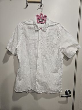 Alfani White Short-Sleeve Textured Button-Down Shirt Large